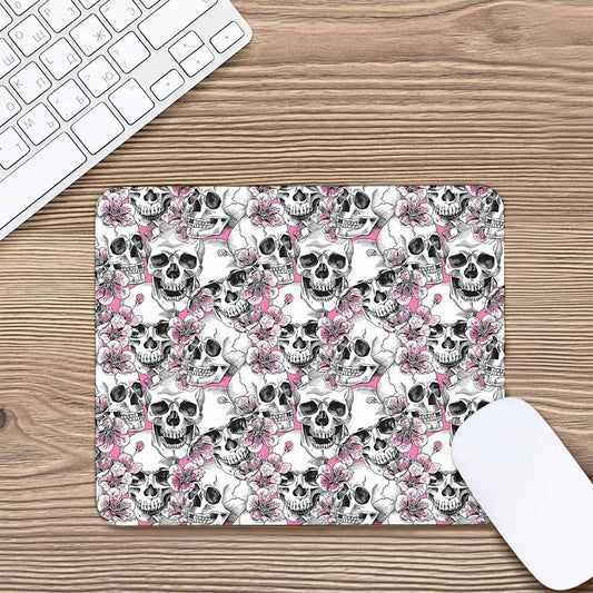Pink Flowers Skull Pattern Print Mouse Pad
