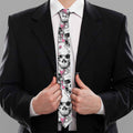 Pink Flowers Skull Pattern Print Necktie