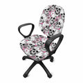 Pink Flowers Skull Pattern Print Office Chair Cover