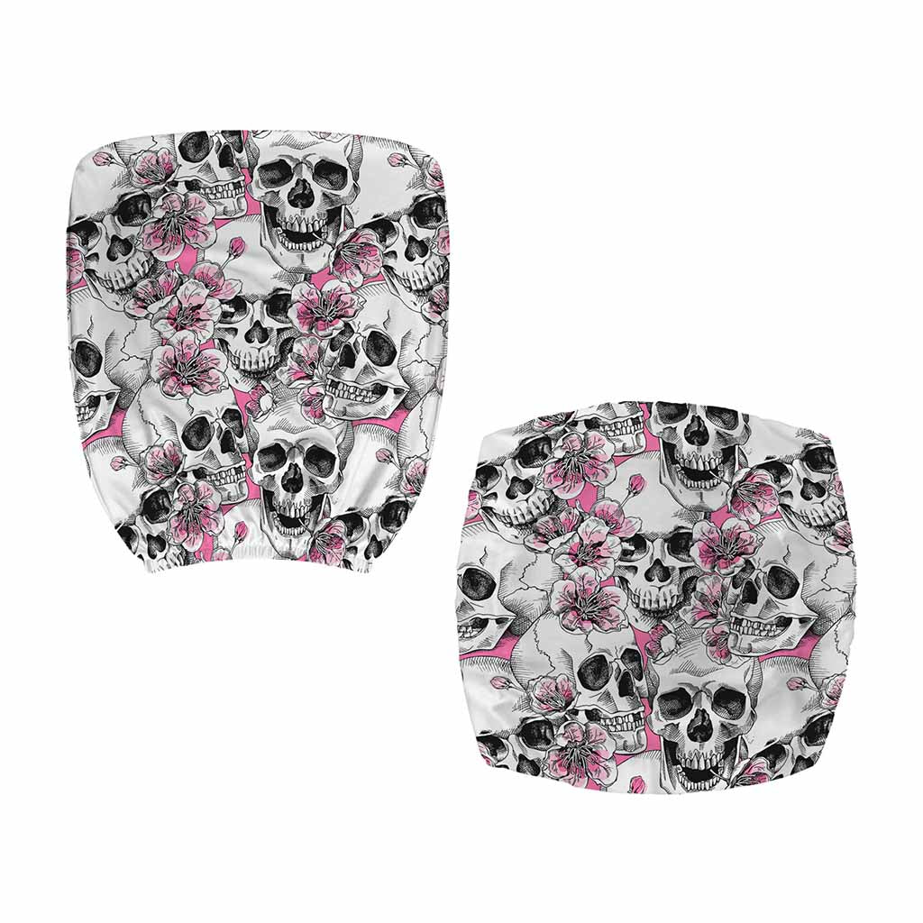 Pink Flowers Skull Pattern Print Office Chair Cover