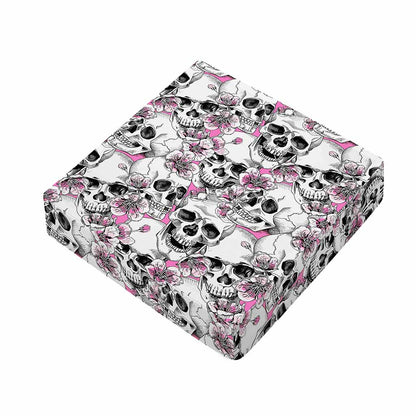 Pink Flowers Skull Pattern Print Outdoor Seat Cushion Cover