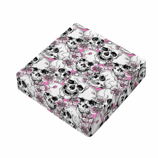 Pink Flowers Skull Pattern Print Outdoor Seat Cushion Cover