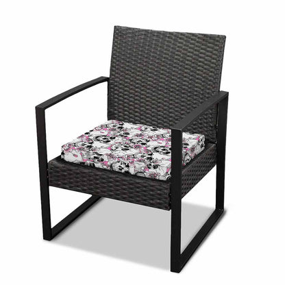 Pink Flowers Skull Pattern Print Outdoor Seat Cushion Cover
