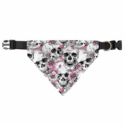 Pink Flowers Skull Pattern Print Over The Collar Dog Bandana