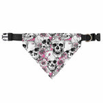 Pink Flowers Skull Pattern Print Over The Collar Dog Bandana