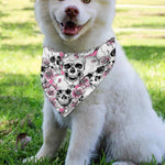 Pink Flowers Skull Pattern Print Over The Collar Dog Bandana