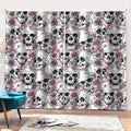 Pink Flowers Skull Pattern Print Pencil Pleat Curtains