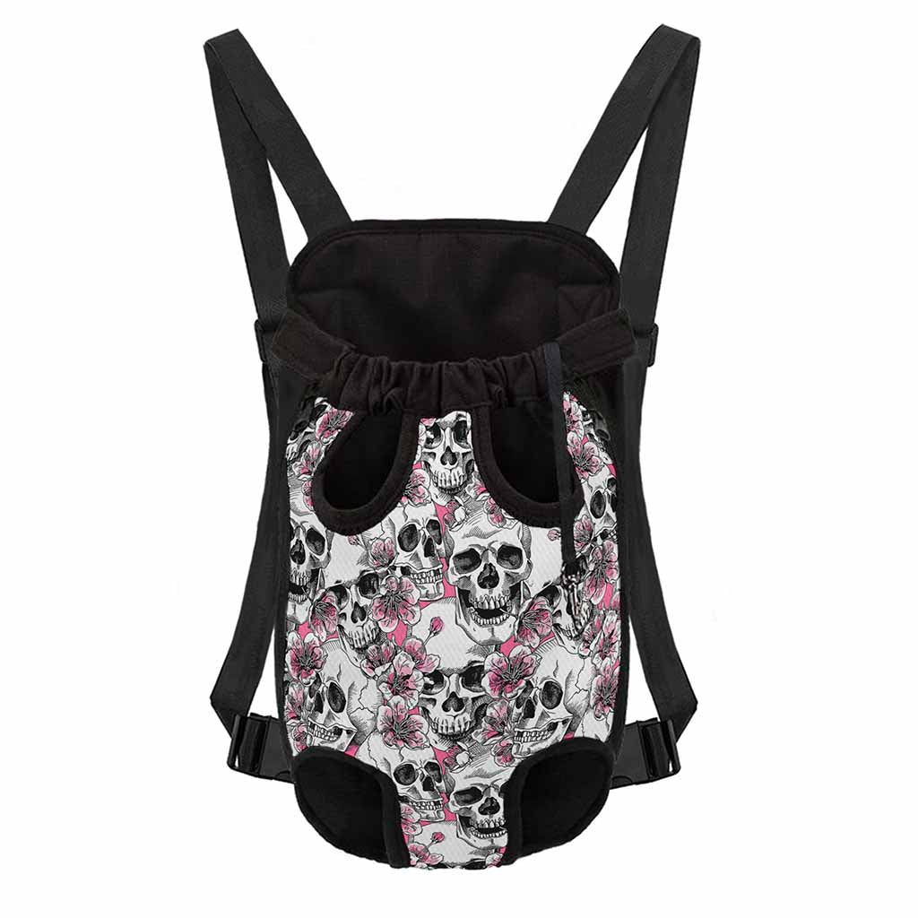 Pink Flowers Skull Pattern Print Pet Carrier Backpack