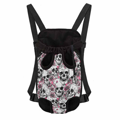 Pink Flowers Skull Pattern Print Pet Carrier Backpack