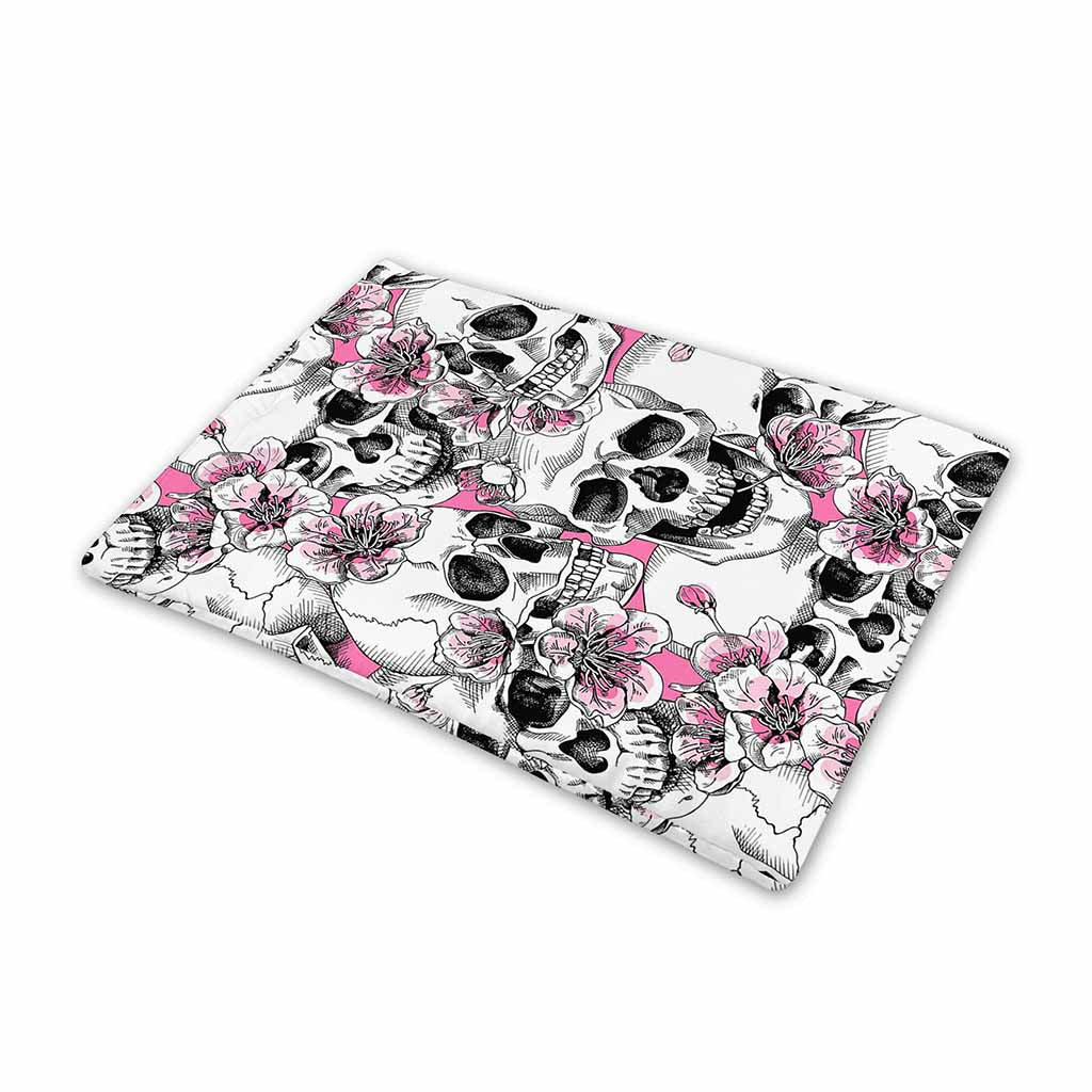 Pink Flowers Skull Pattern Print Pet Cooling Mat Cover