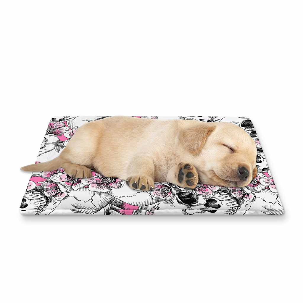 Pink Flowers Skull Pattern Print Pet Cooling Mat Cover