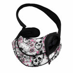 Pink Flowers Skull Pattern Print Pet Sling Carrier