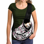 Pink Flowers Skull Pattern Print Pet Sling Carrier