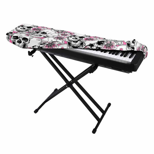 Pink Flowers Skull Pattern Print Piano Keyboard Cover