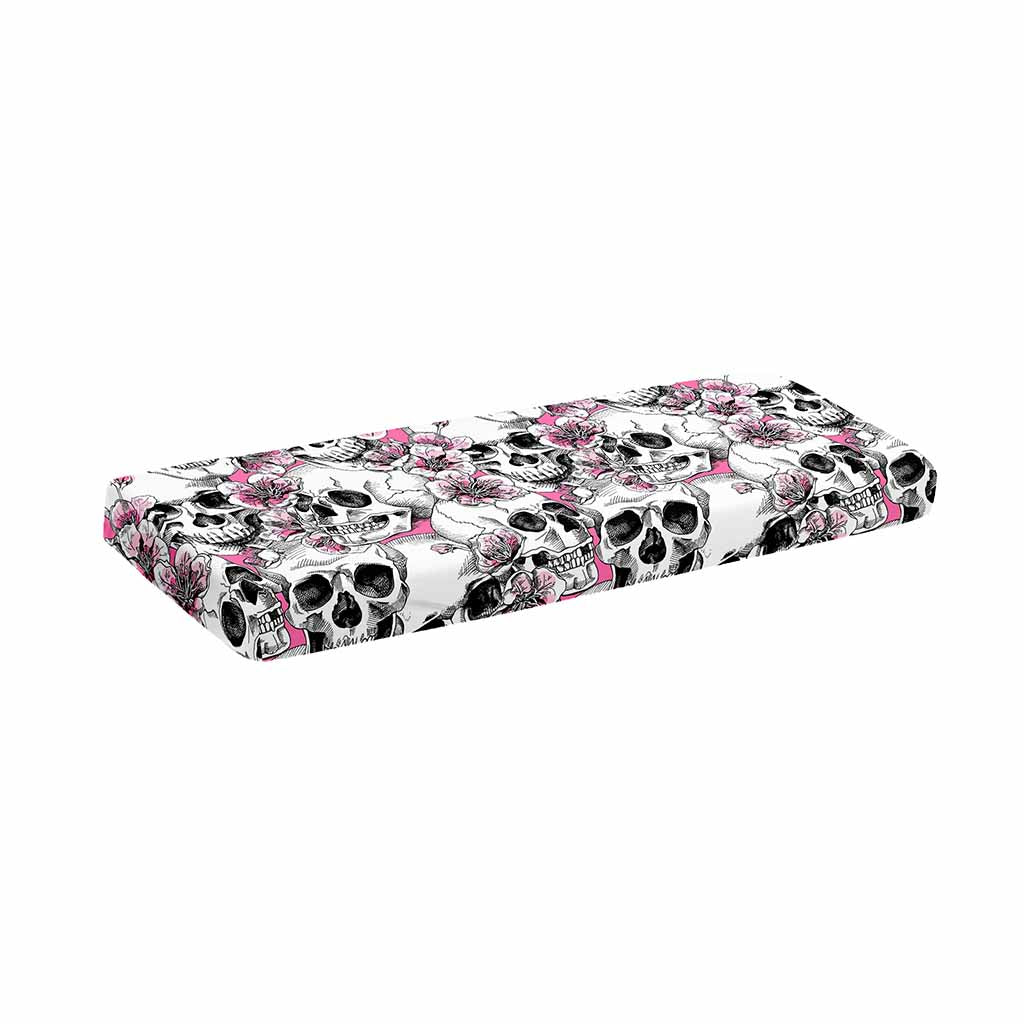 Pink Flowers Skull Pattern Print Piano Keyboard Cover