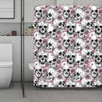 Pink Flowers Skull Pattern Print Polyester Shower Curtain
