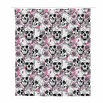Pink Flowers Skull Pattern Print Polyester Shower Curtain