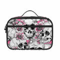 Pink Flowers Skull Pattern Print Portable Lunch Bag