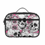 Pink Flowers Skull Pattern Print Portable Lunch Bag