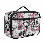 Pink Flowers Skull Pattern Print Portable Lunch Bag