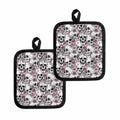 Pink Flowers Skull Pattern Print Pot Holders