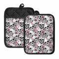 Pink Flowers Skull Pattern Print Pot Holders With Pocket