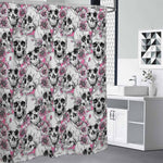 Pink Flowers Skull Pattern Print Premium Shower Curtain
