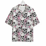 Pink Flowers Skull Pattern Print Rayon Hawaiian Shirt