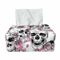 Pink Flowers Skull Pattern Print Rectangle Tissue Box Cover