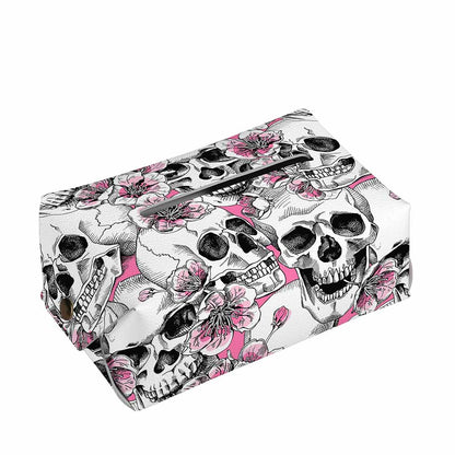 Pink Flowers Skull Pattern Print Rectangle Tissue Box Cover