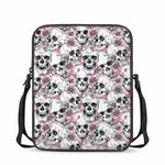 Pink Flowers Skull Pattern Print Rectangular Crossbody Bag