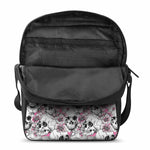 Pink Flowers Skull Pattern Print Rectangular Crossbody Bag