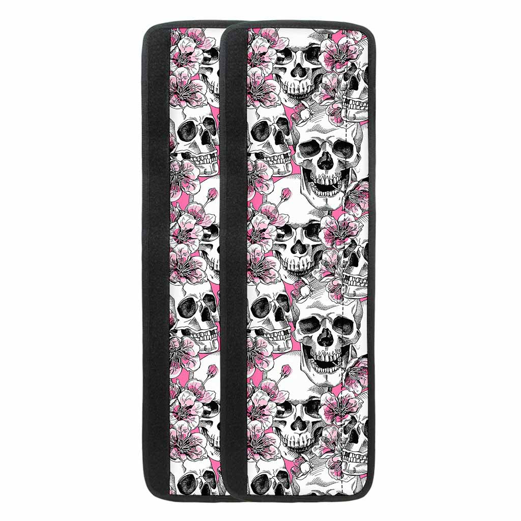 Pink Flowers Skull Pattern Print Refrigerator Handle Covers