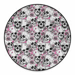 Pink Flowers Skull Pattern Print Round Floor Mat