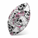 Pink Flowers Skull Pattern Print Rugby Ball