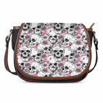 Pink Flowers Skull Pattern Print Saddle Bag