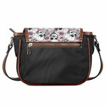 Pink Flowers Skull Pattern Print Saddle Bag