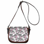 Pink Flowers Skull Pattern Print Saddle Bag