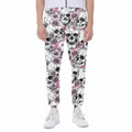 Pink Flowers Skull Pattern Print Joggers