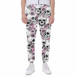 Pink Flowers Skull Pattern Print Scuba Joggers