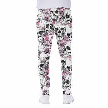 Pink Flowers Skull Pattern Print Scuba Joggers