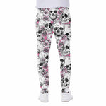 Pink Flowers Skull Pattern Print Scuba Joggers
