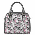Pink Flowers Skull Pattern Print Shoulder Handbag