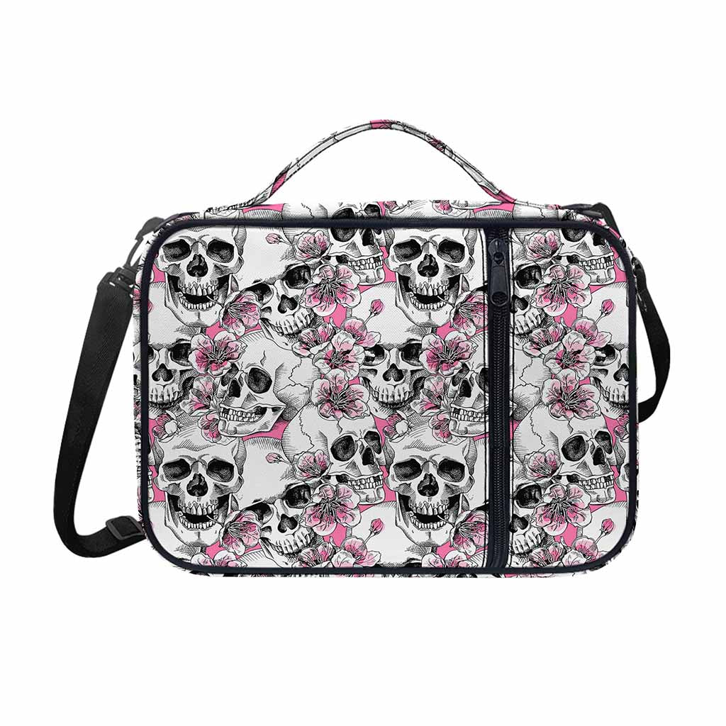 Pink Flowers Skull Pattern Print Shoulder Strap Bible Bag