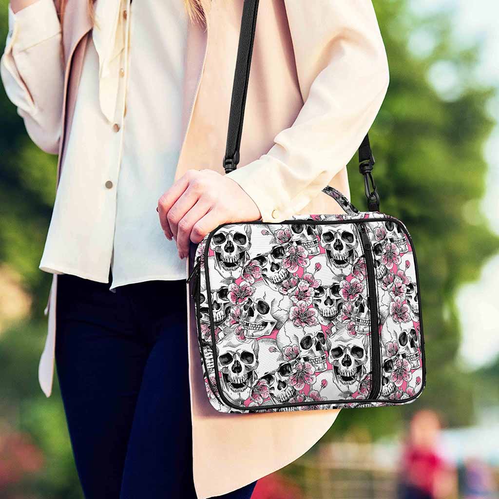 Pink Flowers Skull Pattern Print Shoulder Strap Bible Bag