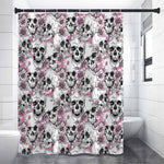 Pink Flowers Skull Pattern Print Shower Curtain