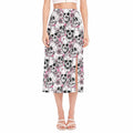 Pink Flowers Skull Pattern Print Side Slit Midi Skirt