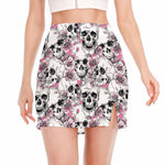 Pink Flowers Skull Pattern Print Side Slit Mini Skirt