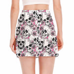 Pink Flowers Skull Pattern Print Side Slit Mini Skirt