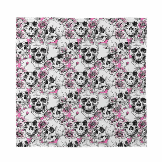 Pink Flowers Skull Pattern Print Silk Bandana